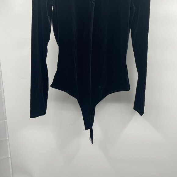 FORE Womens Velour Mesh Bodysuit Long Sleeve Mock Neck Black Size Large - Picture 3 of 9